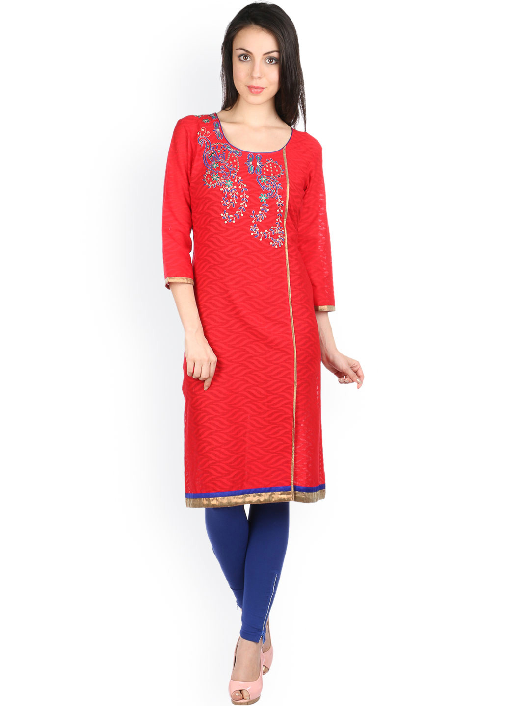 Indibelle Red Embroidered Kurta
