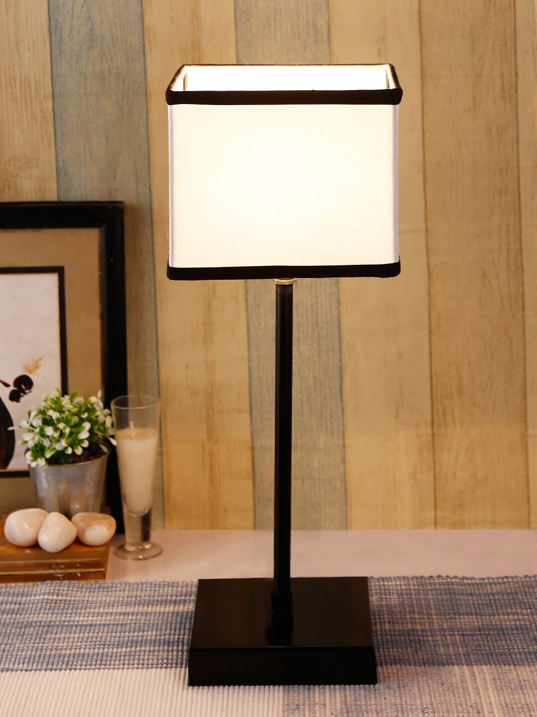 Devansh White & Black Solid Contemporary Buffet Table Lamp with Shade