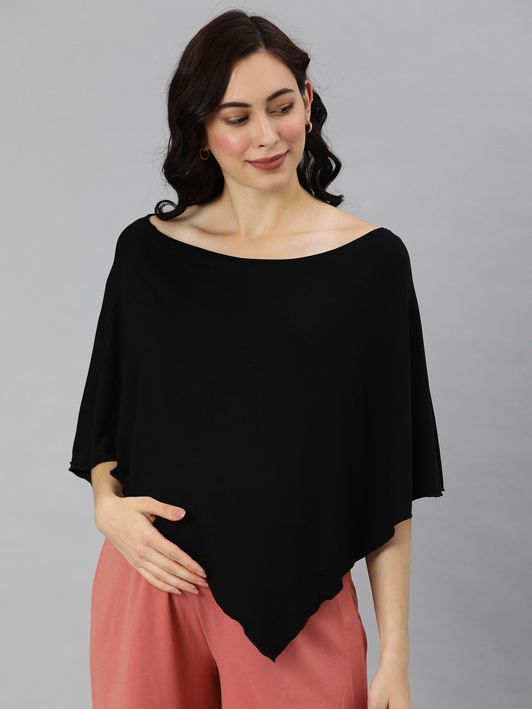 Blush 9 maternity Women Black Solid Maternity Cape Top