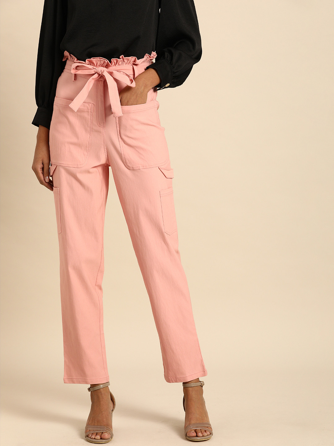 Athena Women Pink Smart Regular Fit Solid Regular Trousers
