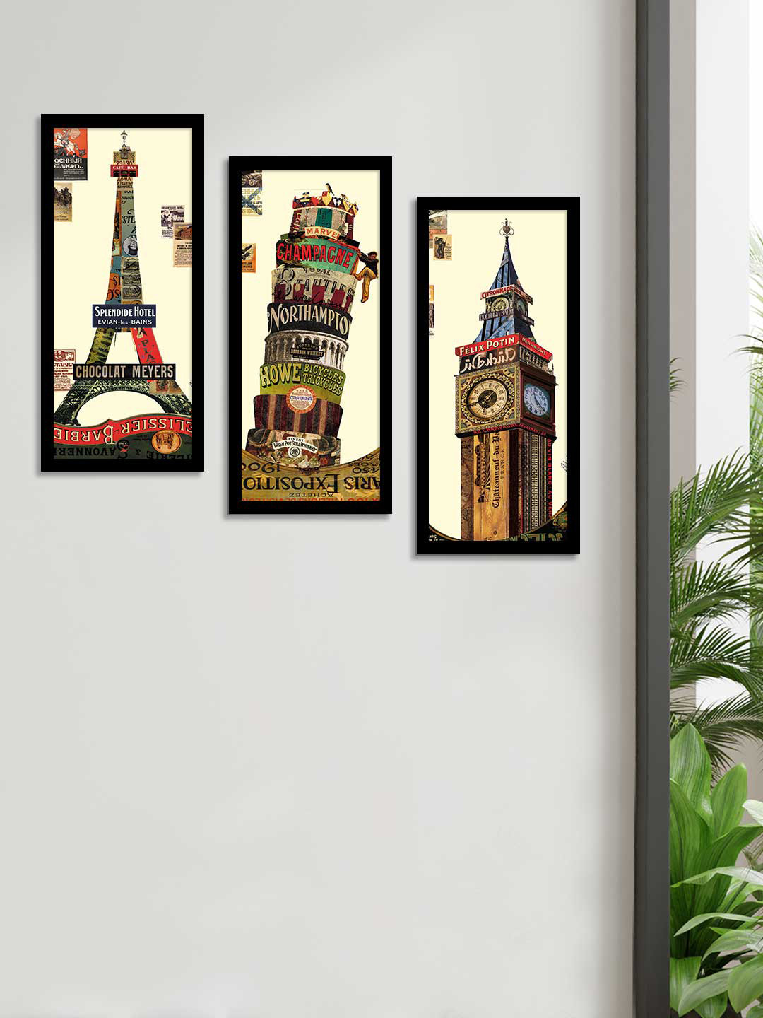 Art Street Set Of 3 Brown & Green Monuments Theme Framed Paintings