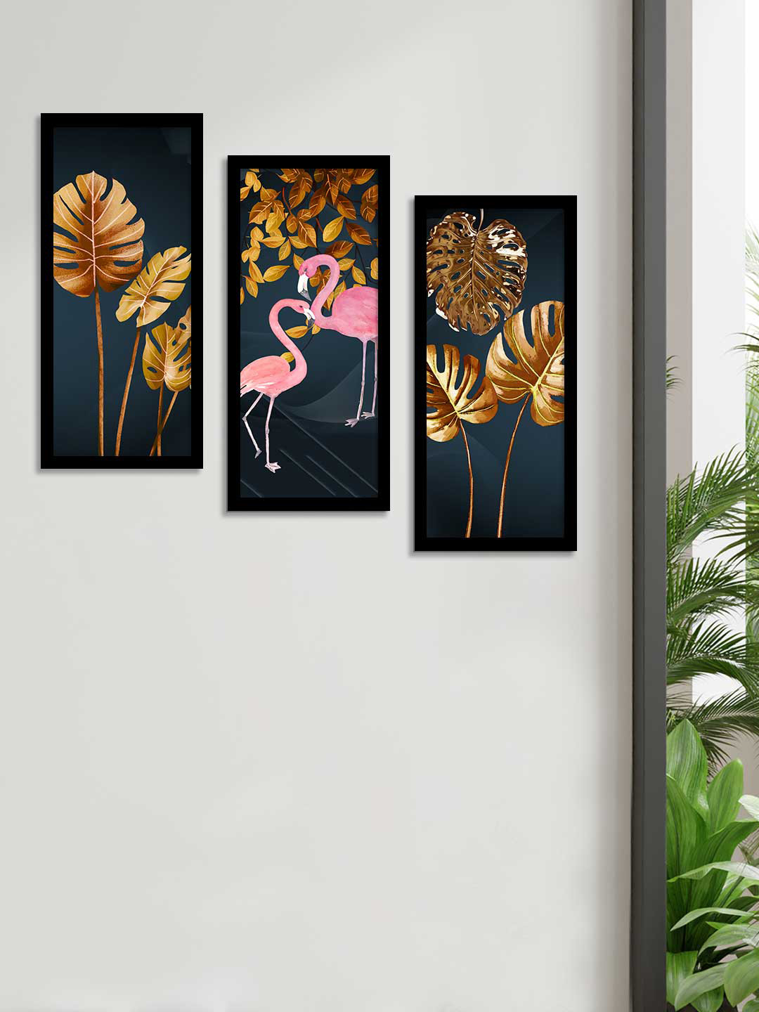 Art Street Flamingo 3 Pcs Wall Living Room Rectangle Paintings Wall Art -18.5 x 8.66In