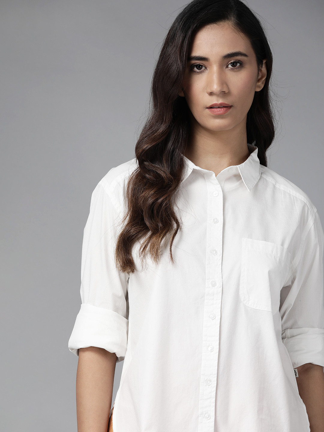 Roadster Women White  Cotton Solid Casual Shirt