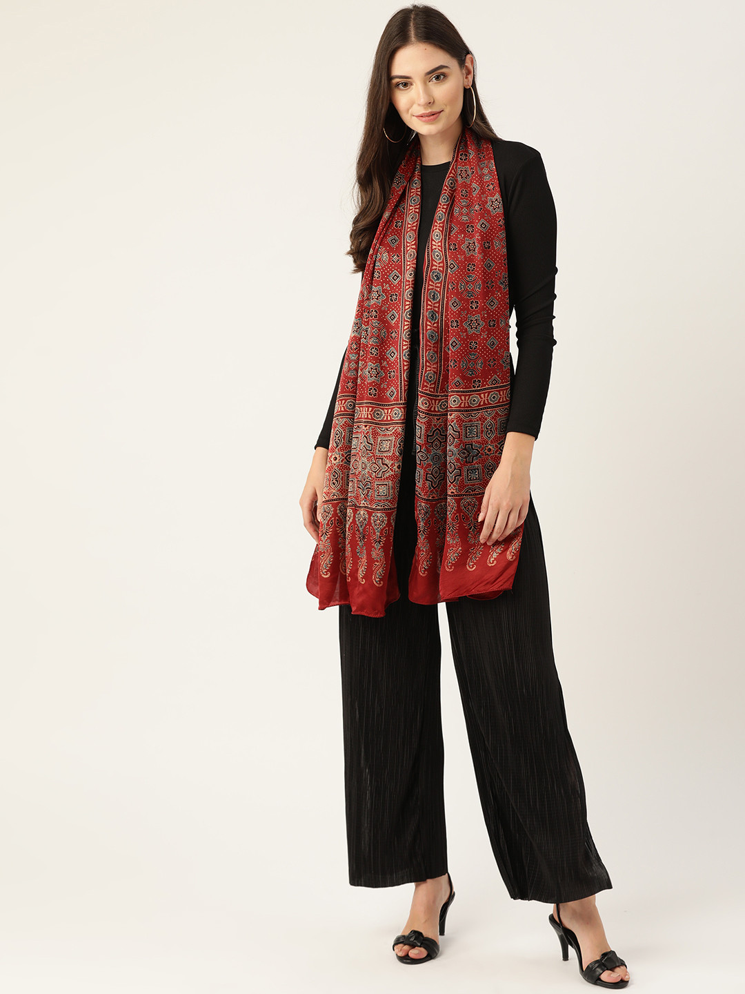 Kalakari India Women Red & Cream-Coloured Printed Scarf