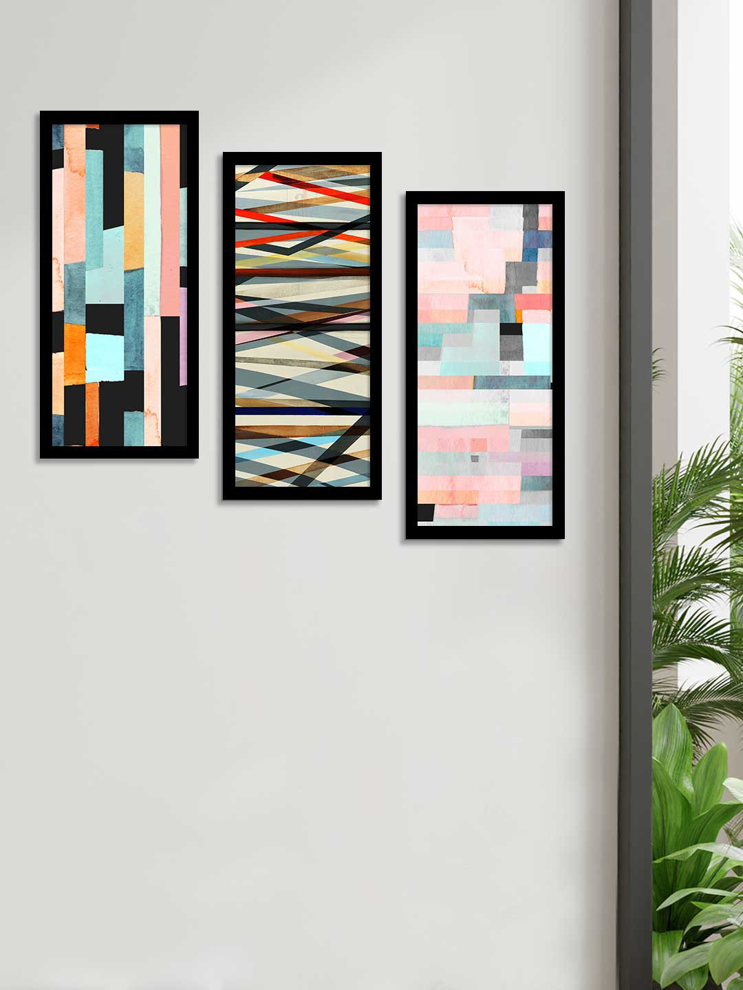 Art Street Set Of 3 Blue & Pink Theme Framed Wall Art