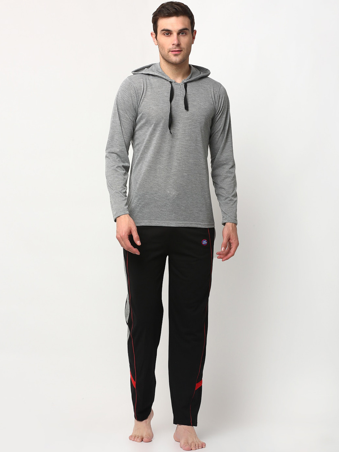 MACK JONNEY Men Grey & Black Solid Night Suit D7_BLK_T_10_MLG_02