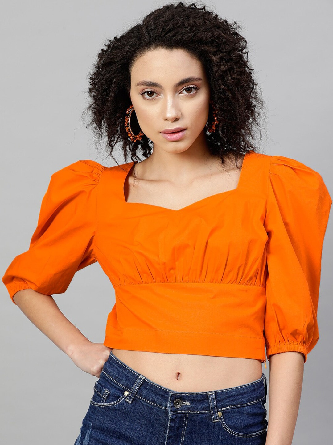 STREET 9 Orange Solid Blouson Top