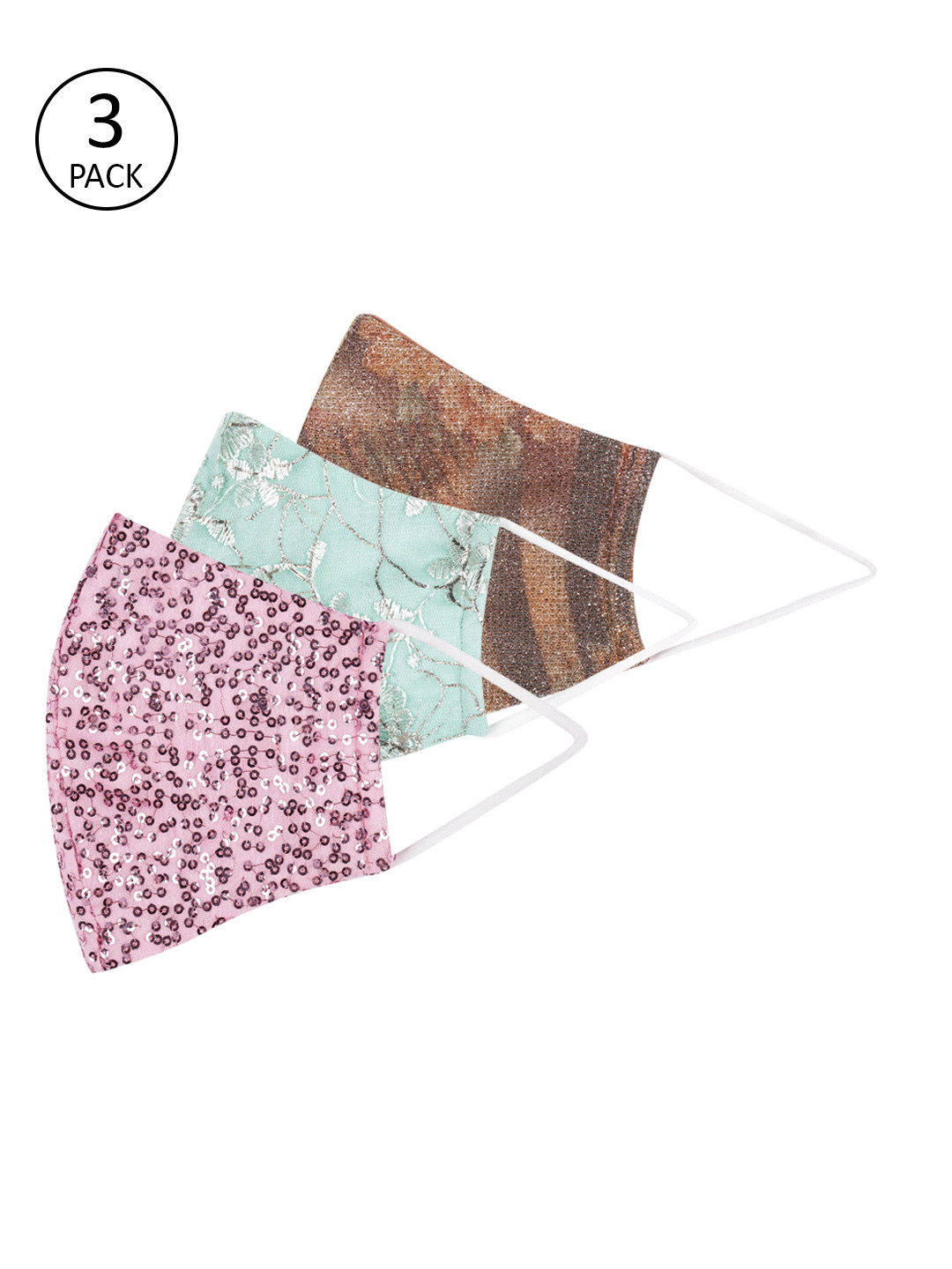 Kalakari India Women Pack of 3 Embellished 4 Ply Cotton Reusable Protective Outdoor Masks