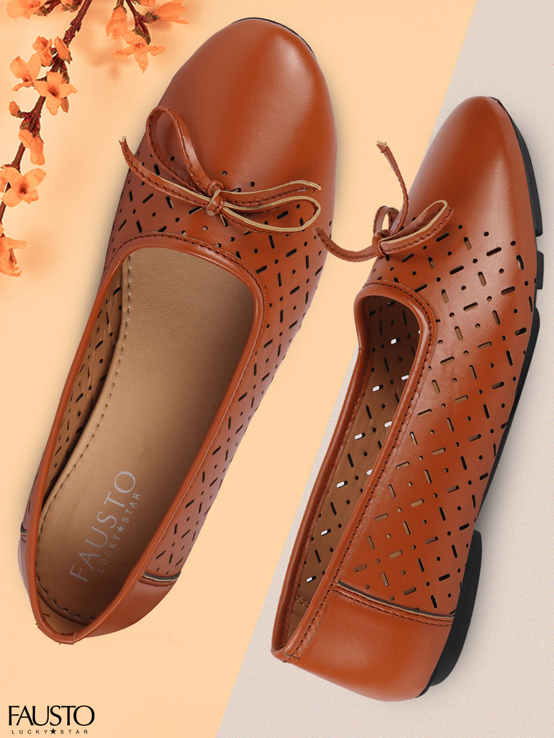 FAUSTO Women Tan Woven Design PU Ballerinas