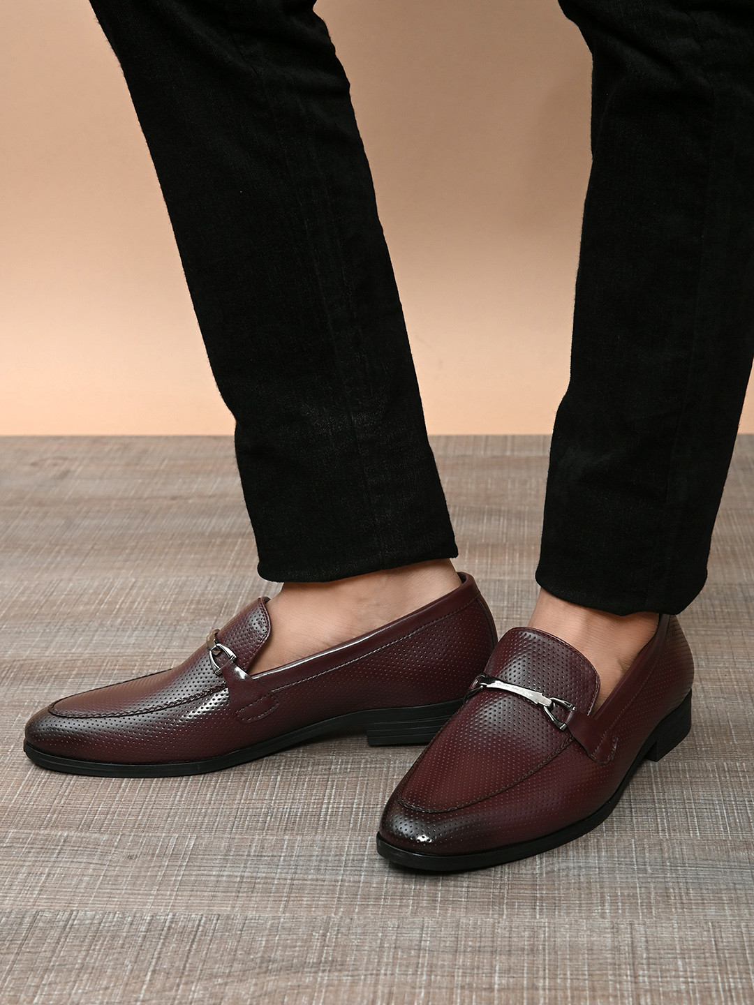 San Frissco Men Burgundy Solid Formal Loafers