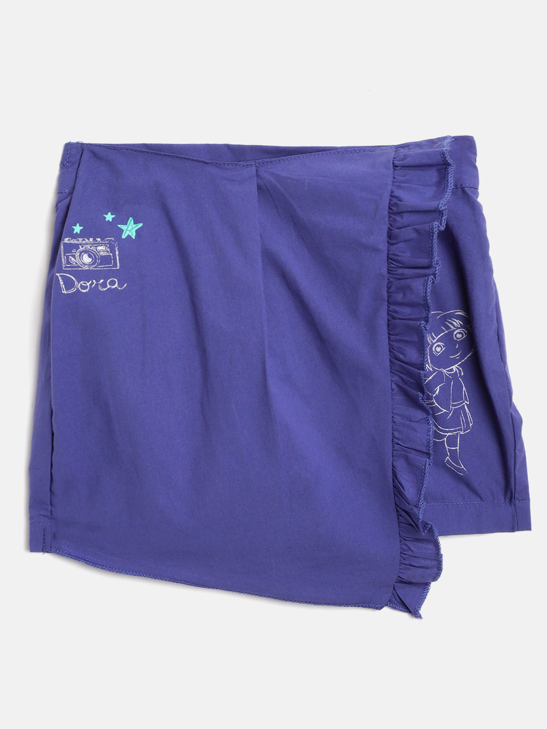 toothless Girls Blue Dora Pure Cotton Woven Skorts With Ruffle Detail