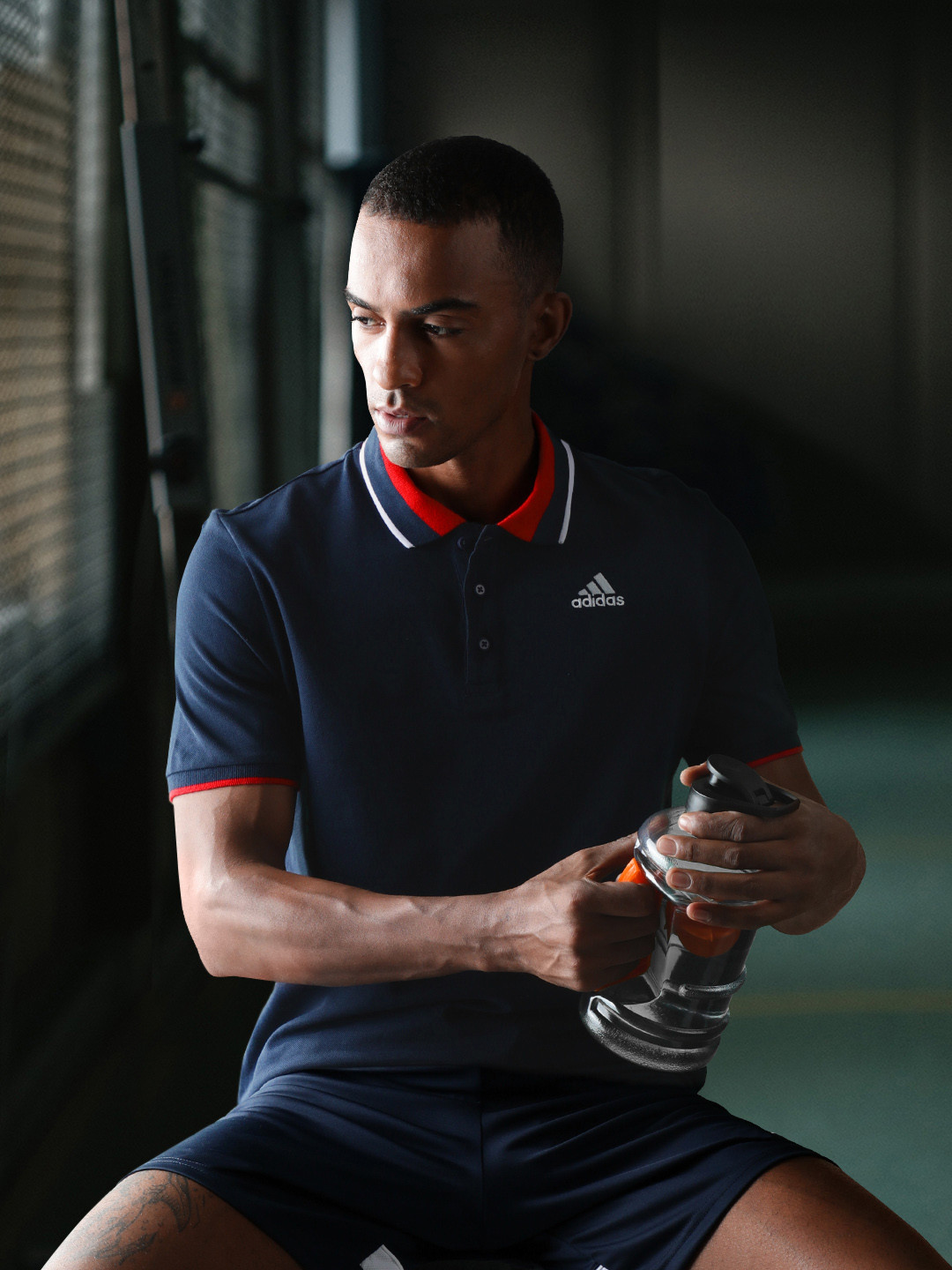 ADIDAS Men Navy Blue ESS Core Polo Pure Cotton Training Pure Cotton T-shirt