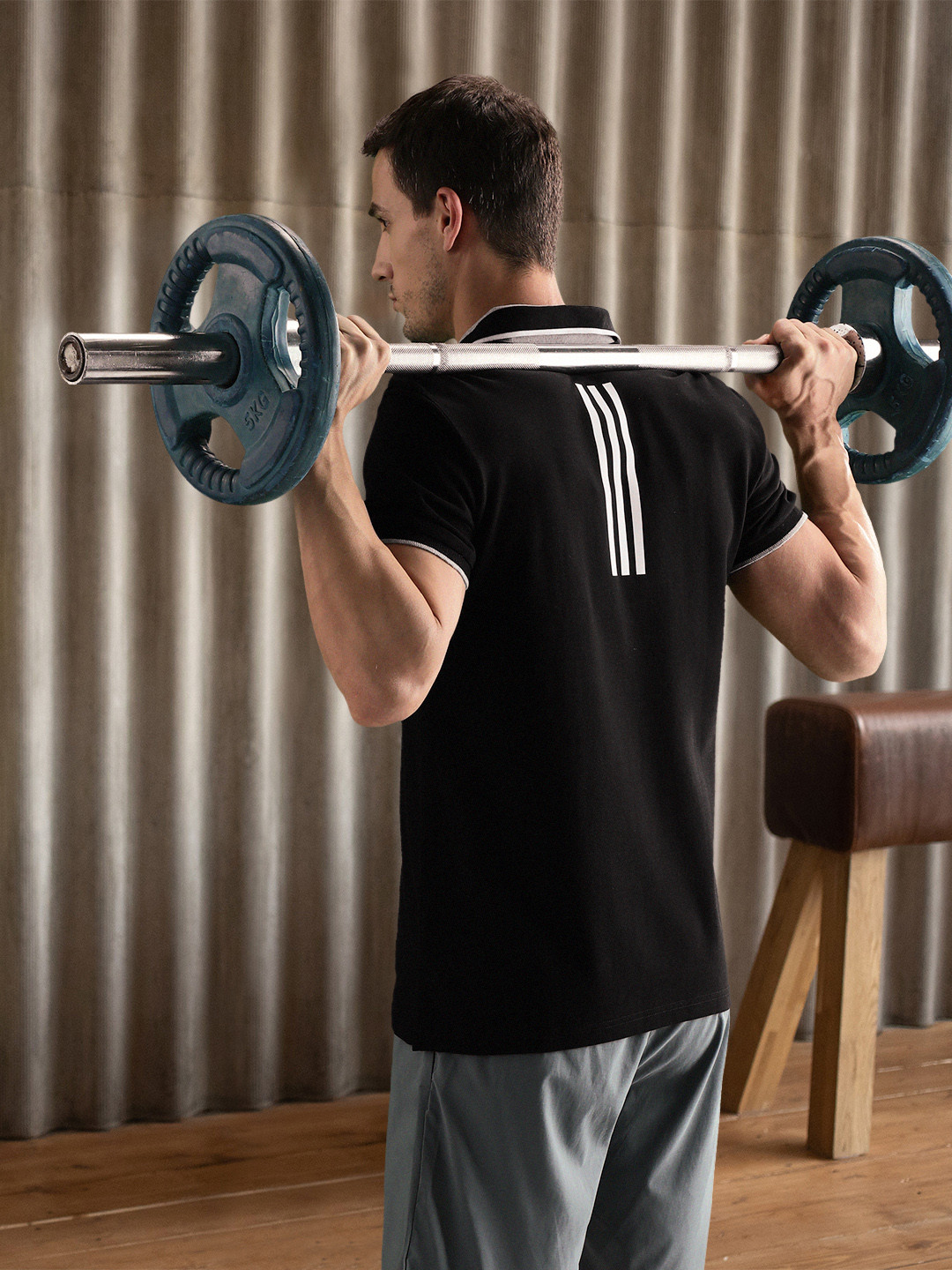 ADIDAS Men Black Solid Pure Cotton Ess Core Polo Collar Pure Cotton T-shirt