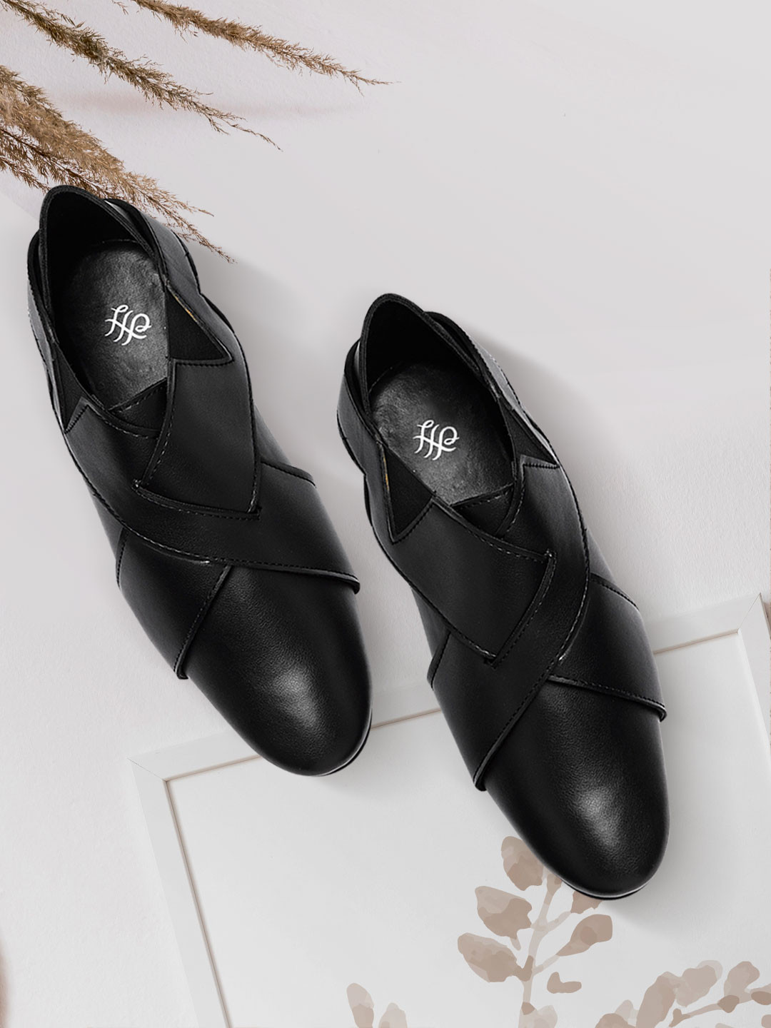 House of Pataudi Men Black Handcrafted Shoe-Style Sandals