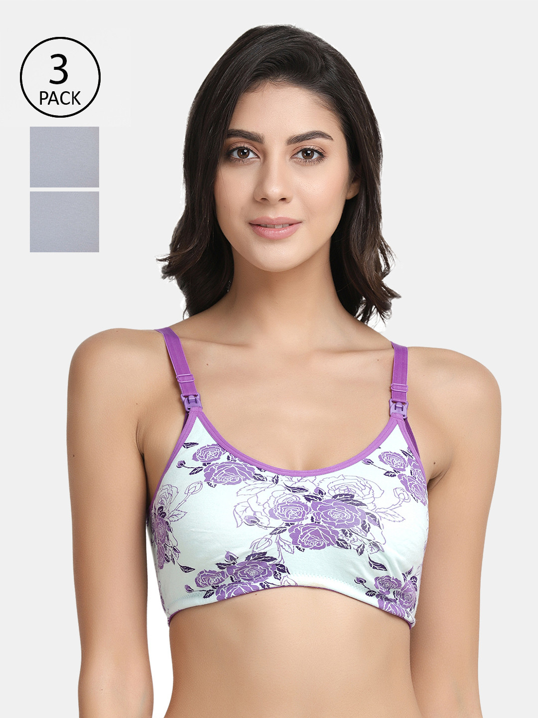 Inner Sense Lavender & Grey Solid Set of 2 Maternity Sustainable Bra IMB004B_4B_4D