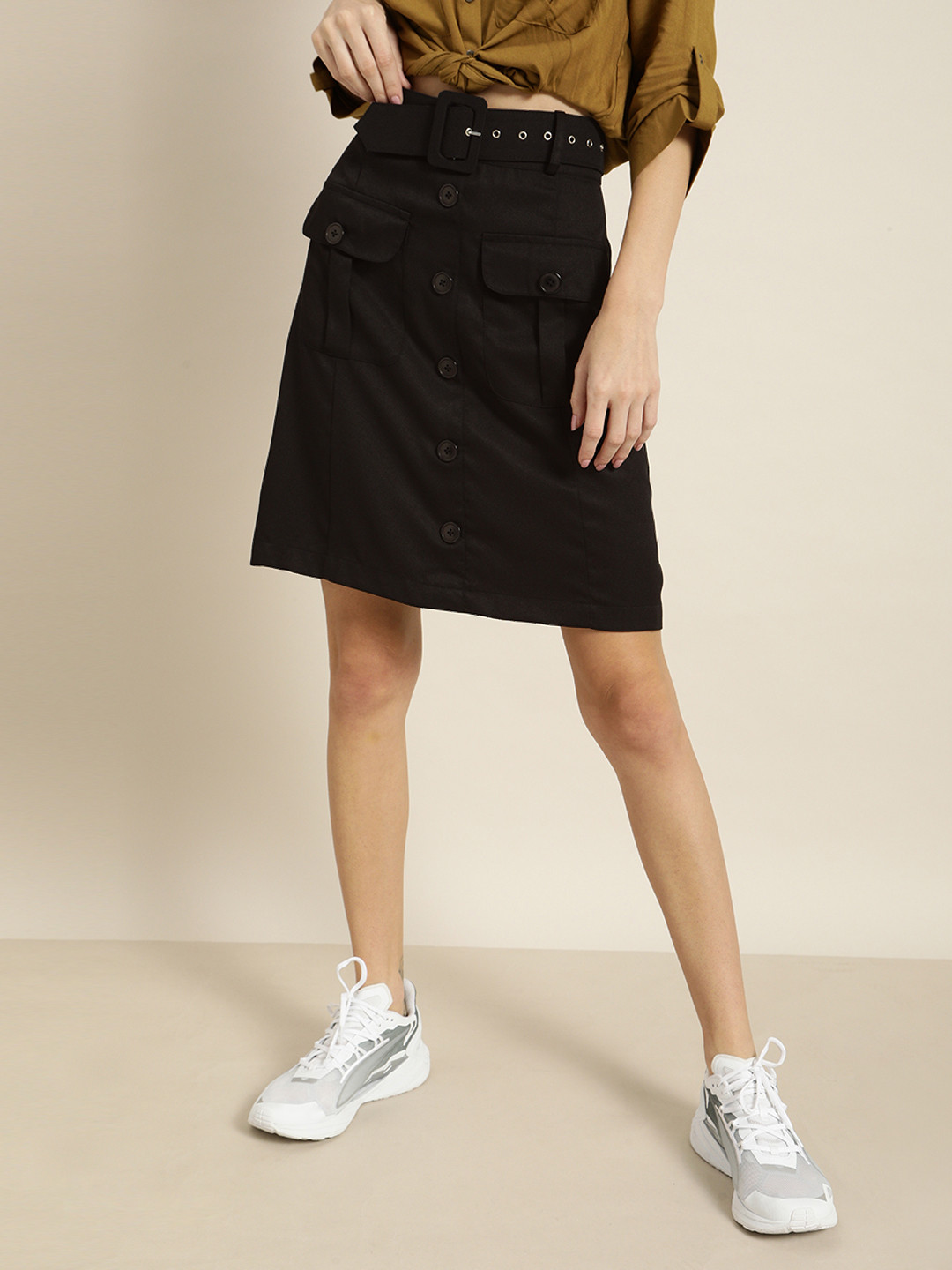Marie Claire Black A-Line Skirt With Belt