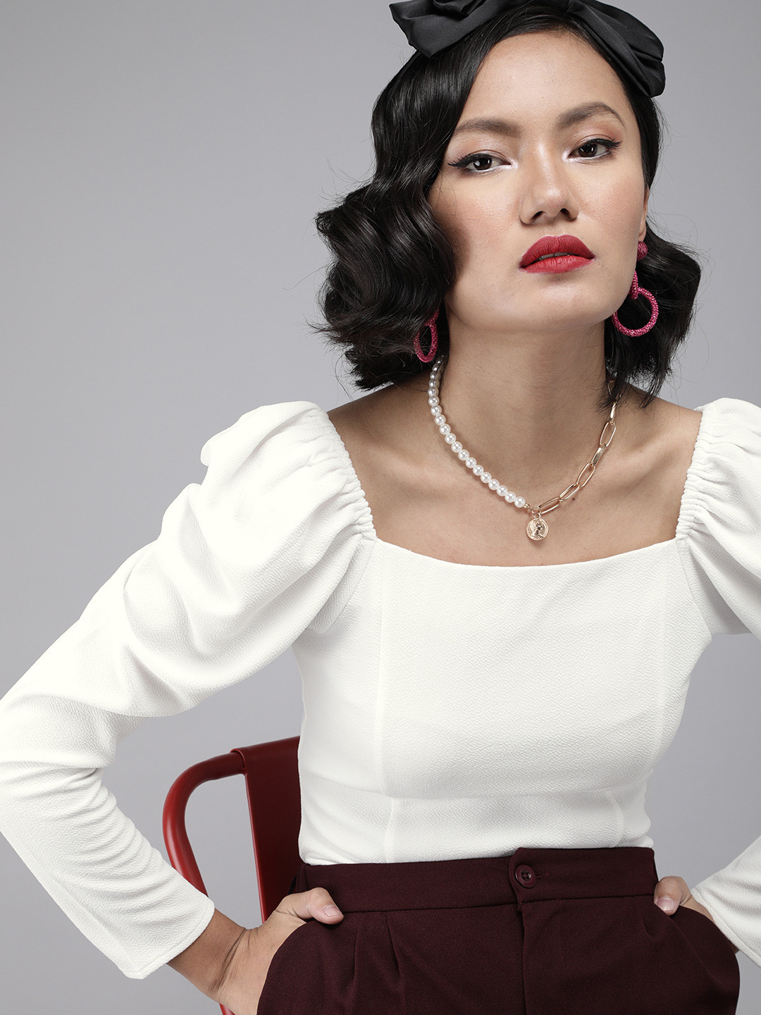 RARE White Bishop Sleeves Crepe Top