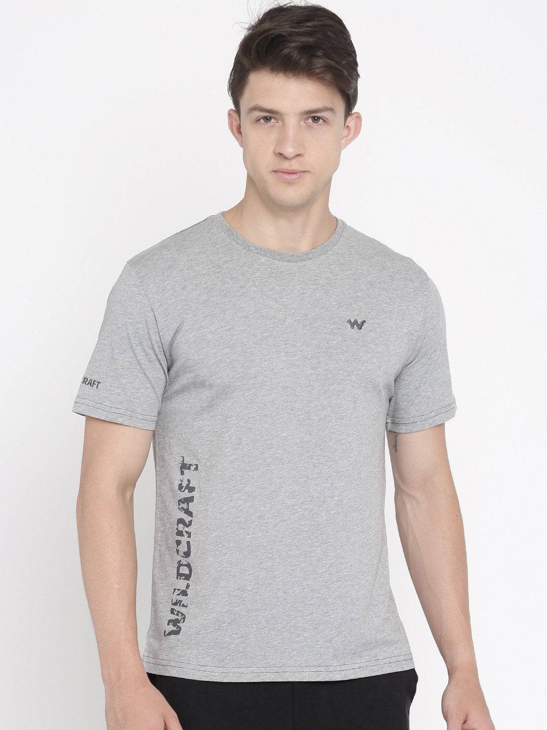 Grey Melange Solid Round Neck Crew 