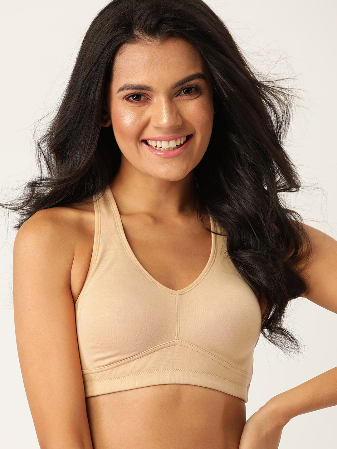 DressBerry Beige Solid Non-Wired Non Padded Workout Bra 3303-01