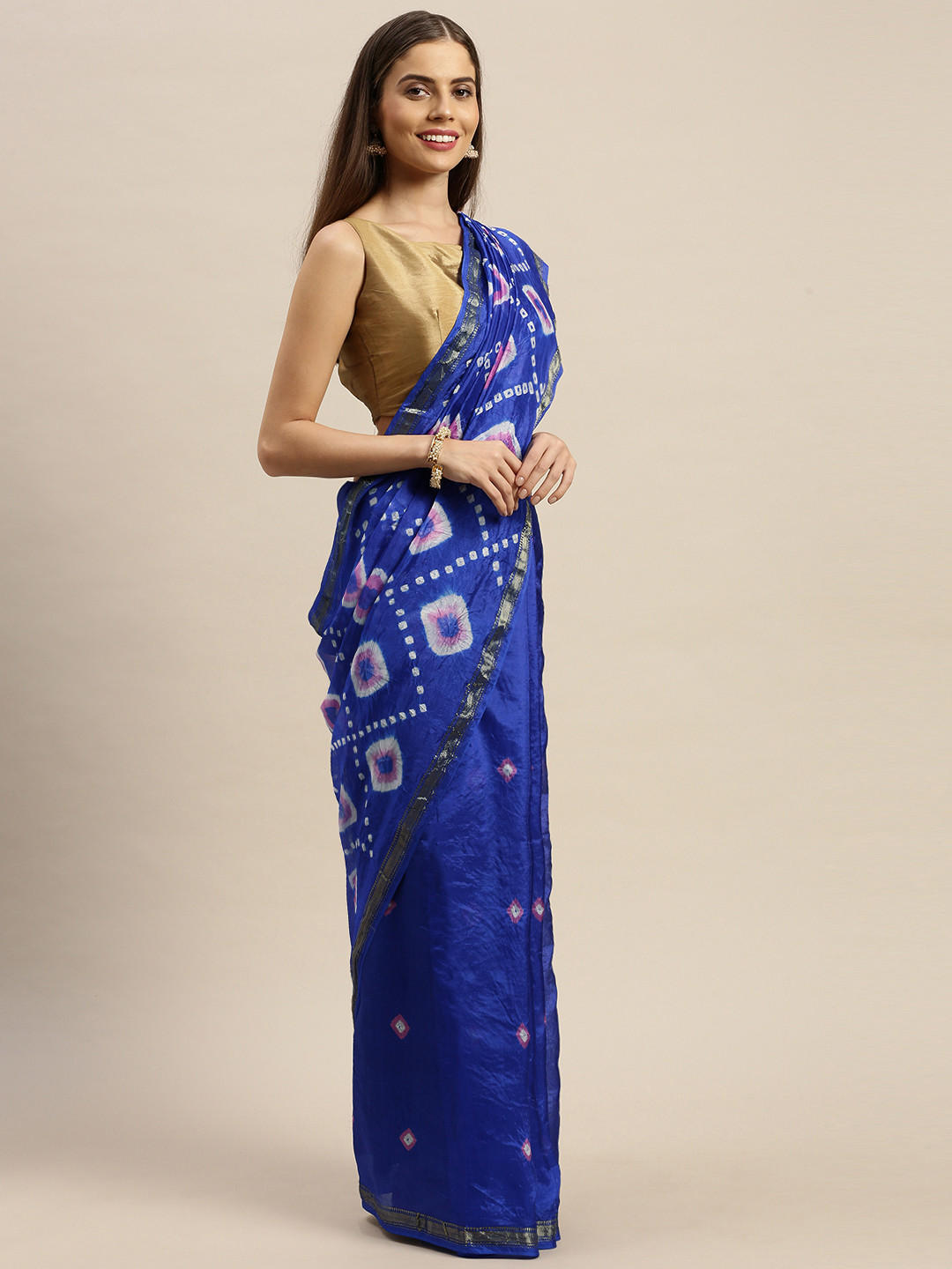 Geroo Jaipur Hand Dyed Blue Bandhani Silk Sustainable Saree