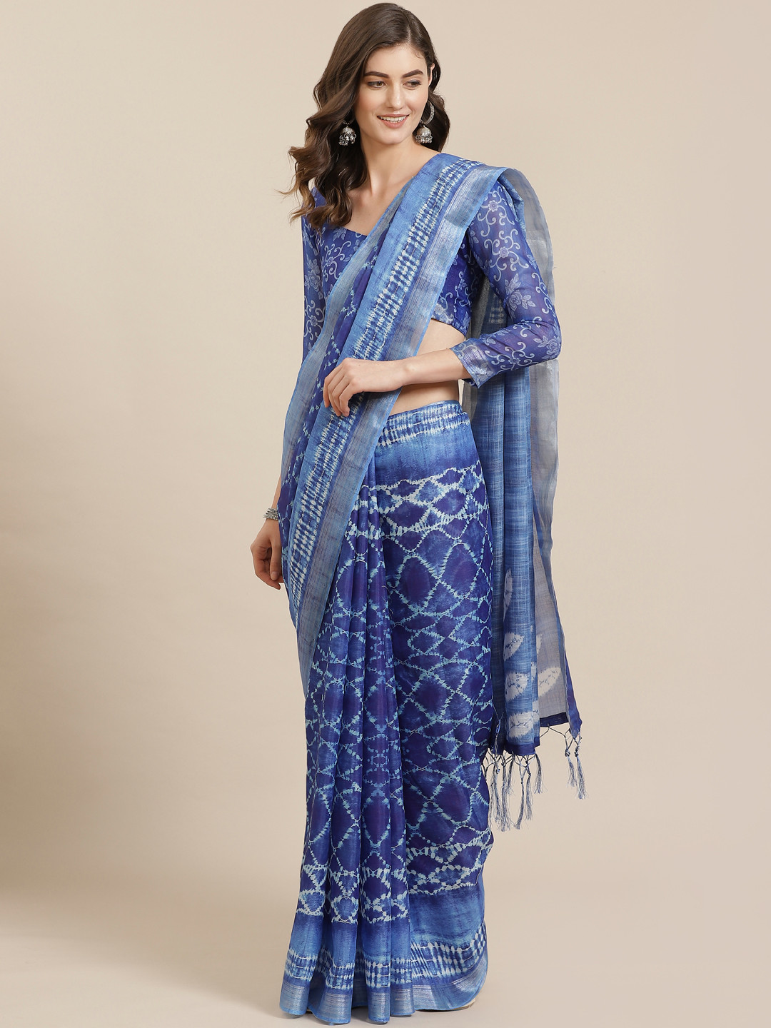 Mitera Blue Printed Saree