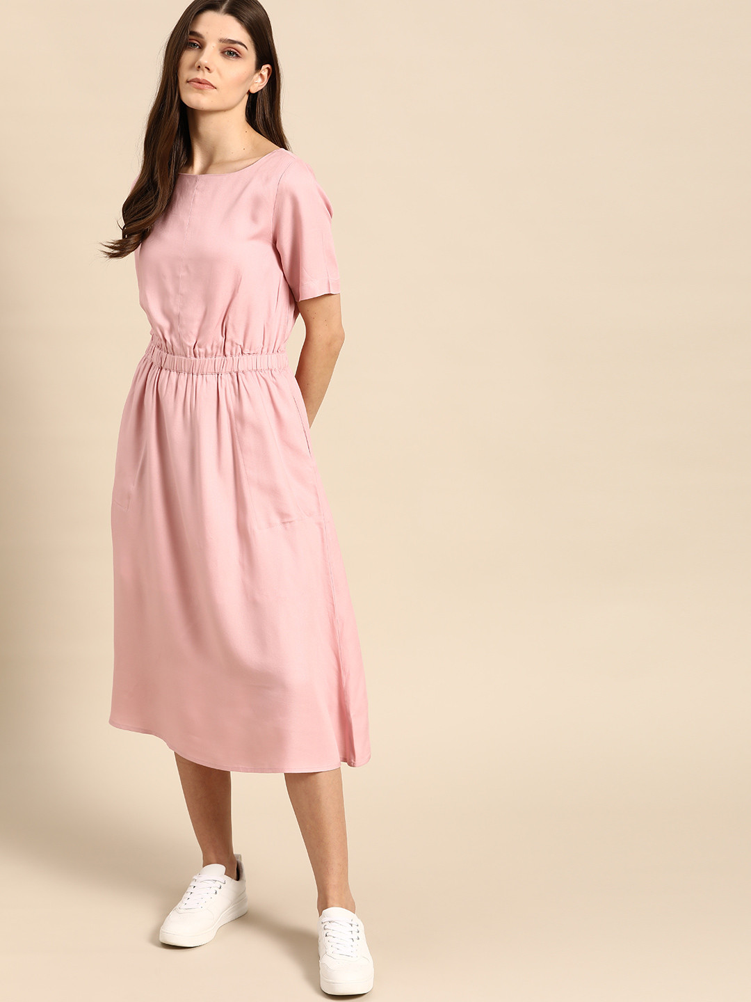 ether Women Pink Solid A-Line Dress