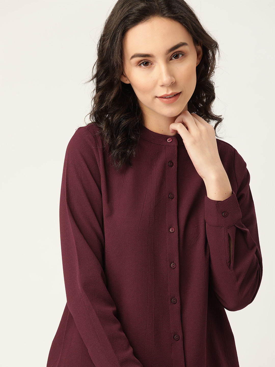 ether Women Maroon Solid Stretch Casual Shirt