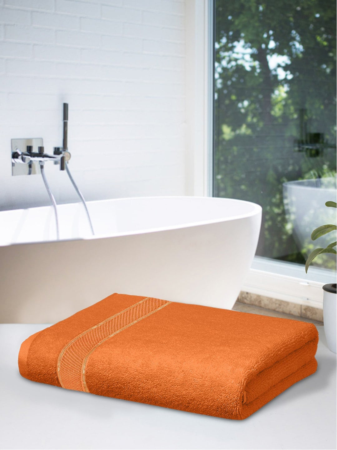 Kuber Industries Orange Solid 500 GSM Bath Towel