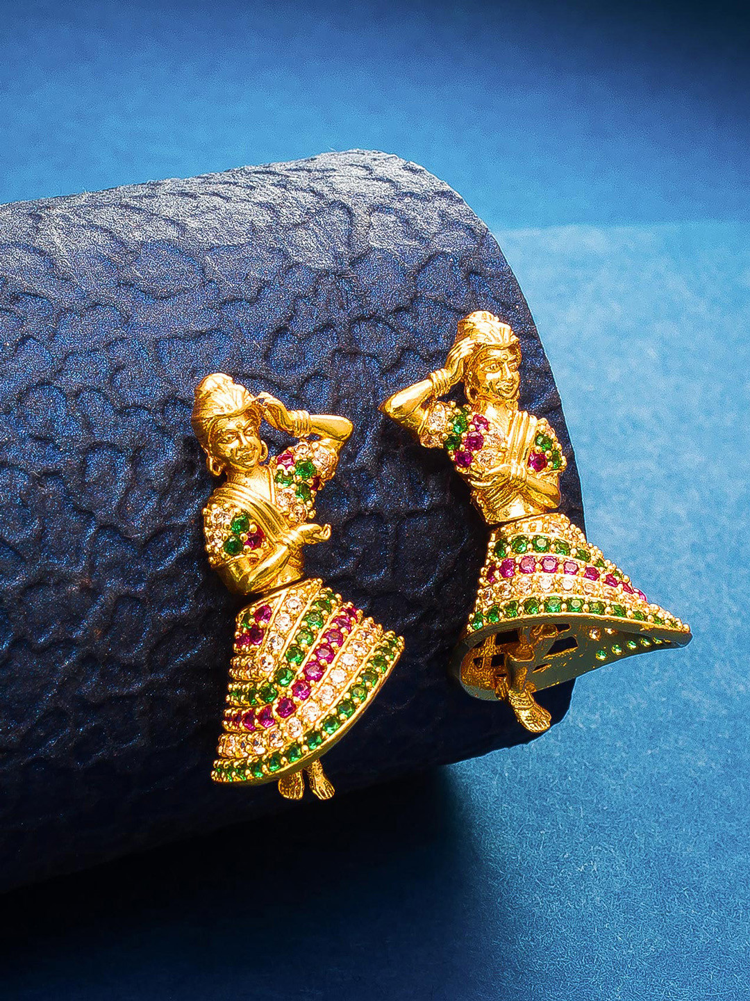 aadita Gold-Plated AD Studded Contemporary Jhumkas