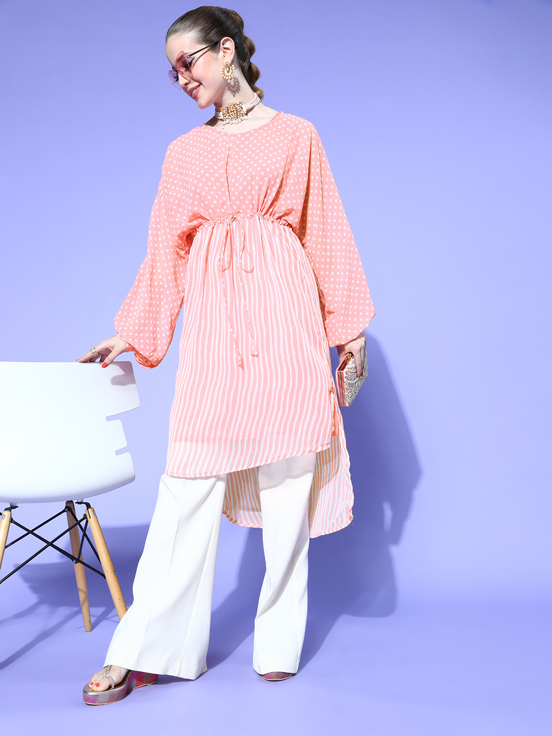 Juniper Bright Peach Polyester Asymmetric Hemline Tunic