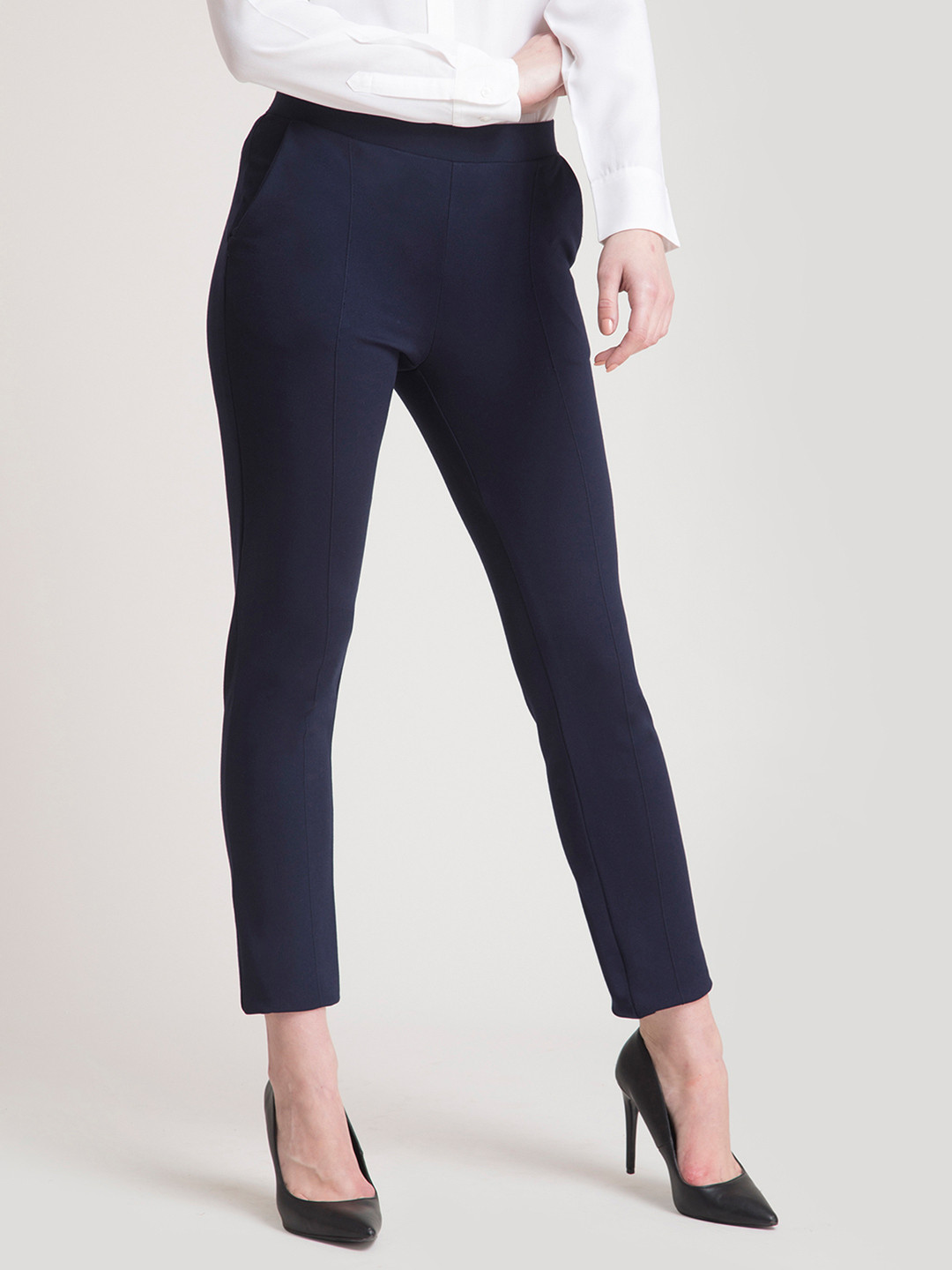 FableStreet LivIn Straight Fit Cropped Navy Blue Trouser