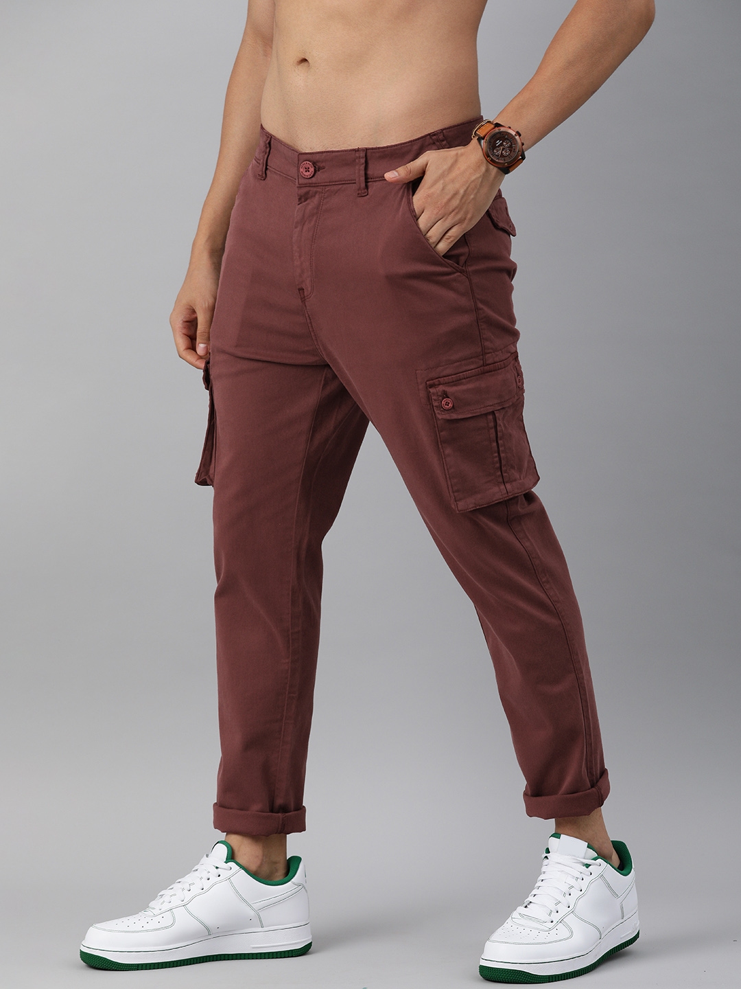 Burgundy Straight Leg Cargo Trouser, Trousers