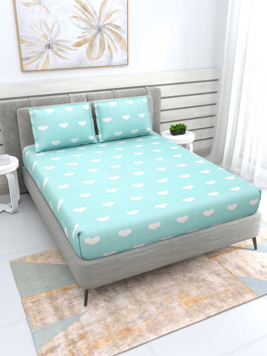 DREAM WEAVERZ Cotton 220 TC Queen Bedsheet with 2 Pillow Covers-93 x 100 inches