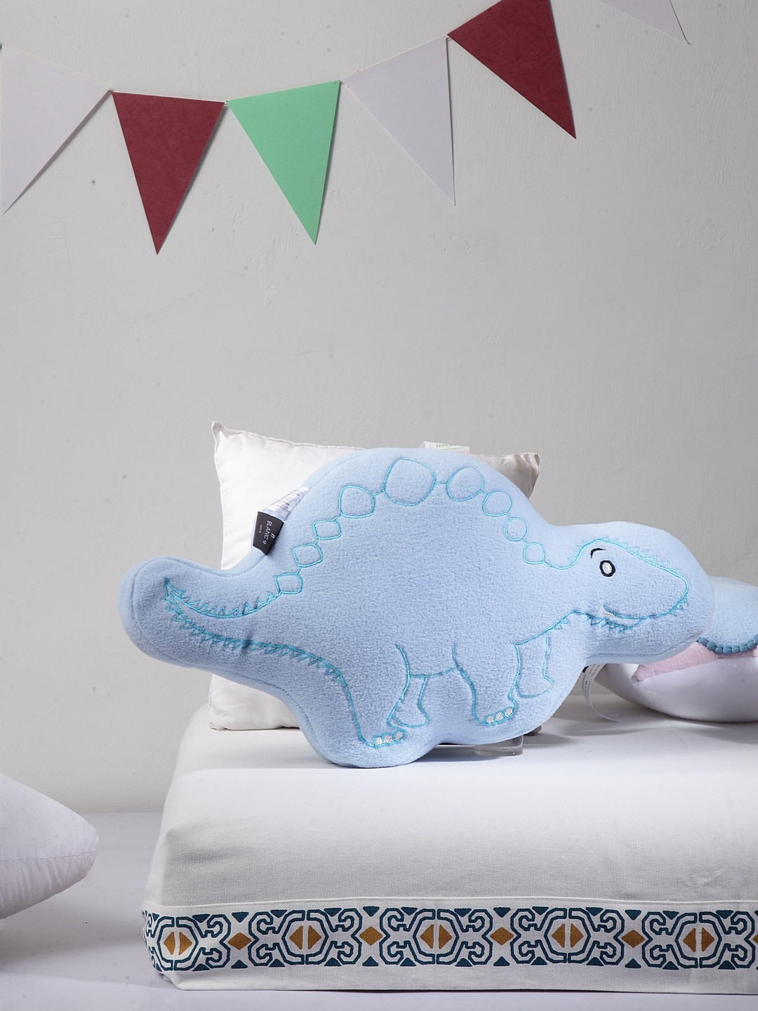 BLANC9 Kids Blue Embroidered Dinosaur-Shape Cushion Insert