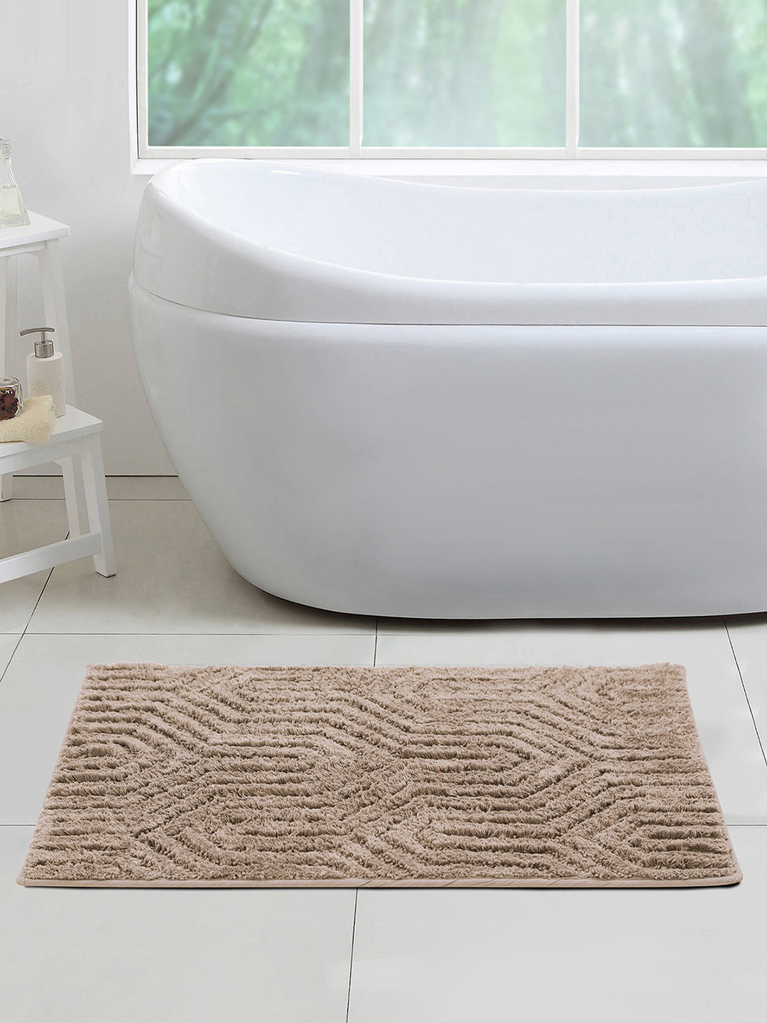 OBSESSIONS Taupe Self Design Rectangular Bath Rug