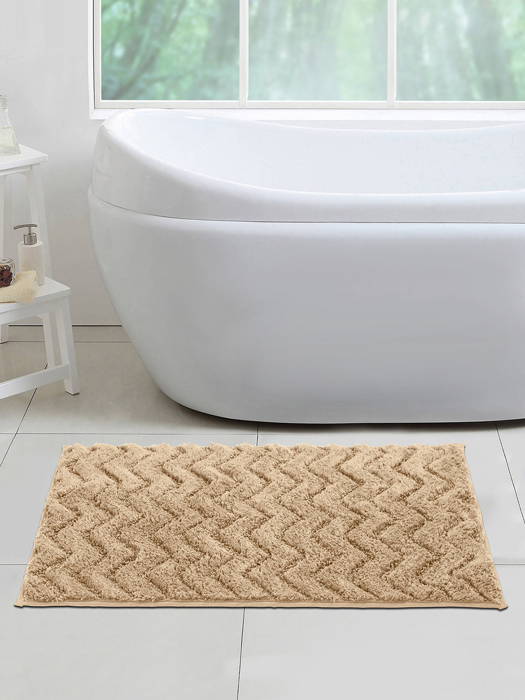 OBSESSIONS Beige Self-Design Noel Bath Rug