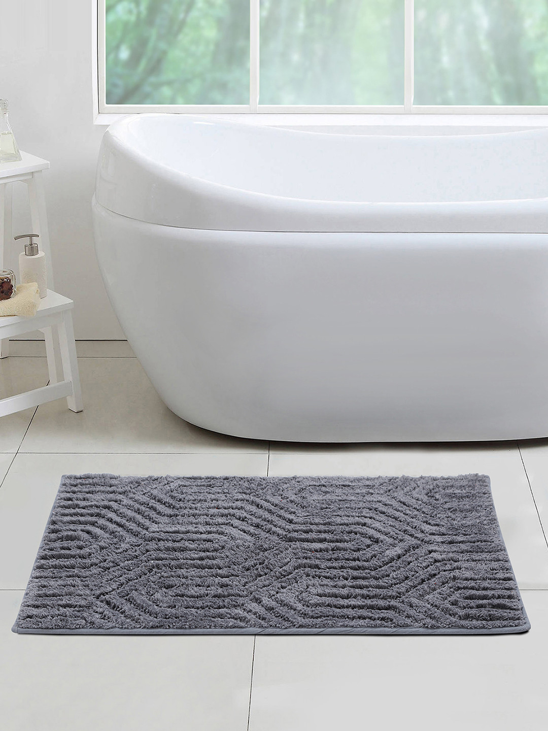 OBSESSIONS Grey Self Design Rectangular Bath Rug