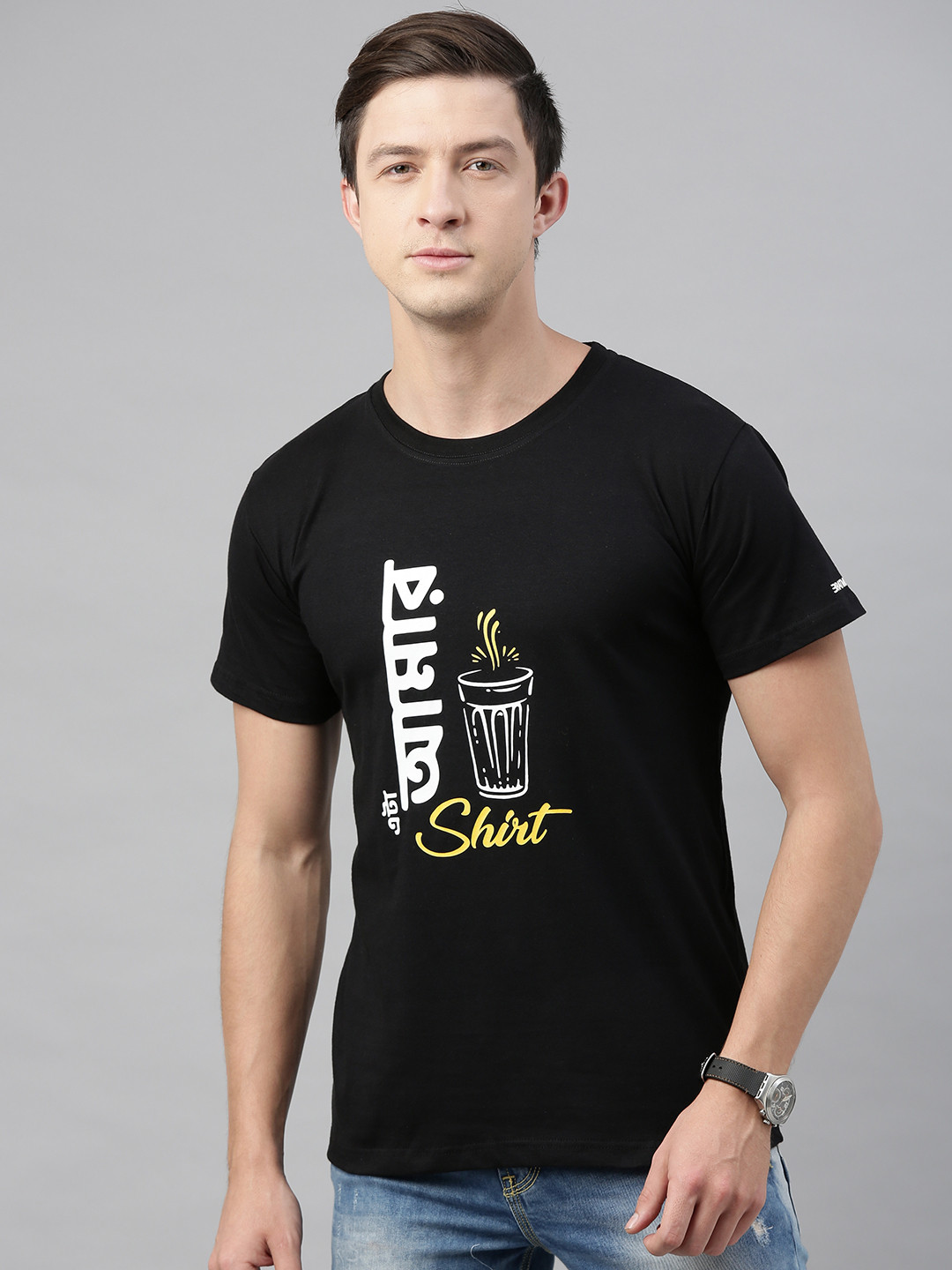 BRATMA Men Black ETA AMR TEA Printed Round Neck T-shirt