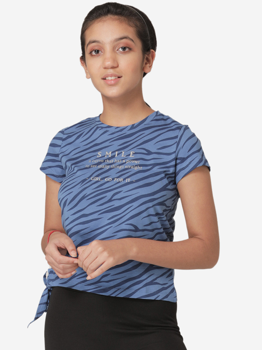 Mode by Red Tape Girls Navy Blue Printed Round Neck T-shirt