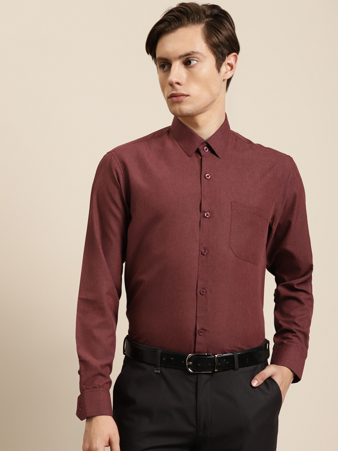 SOJANYA Men Maroon Pure Cotton Classic Regular Fit Solid Formal Shirt