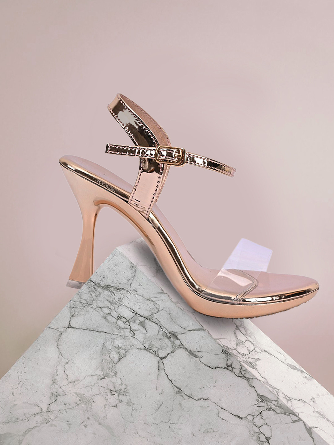 BuckleUp Women Rose Gold & Transparent Solid Stilettos Heels