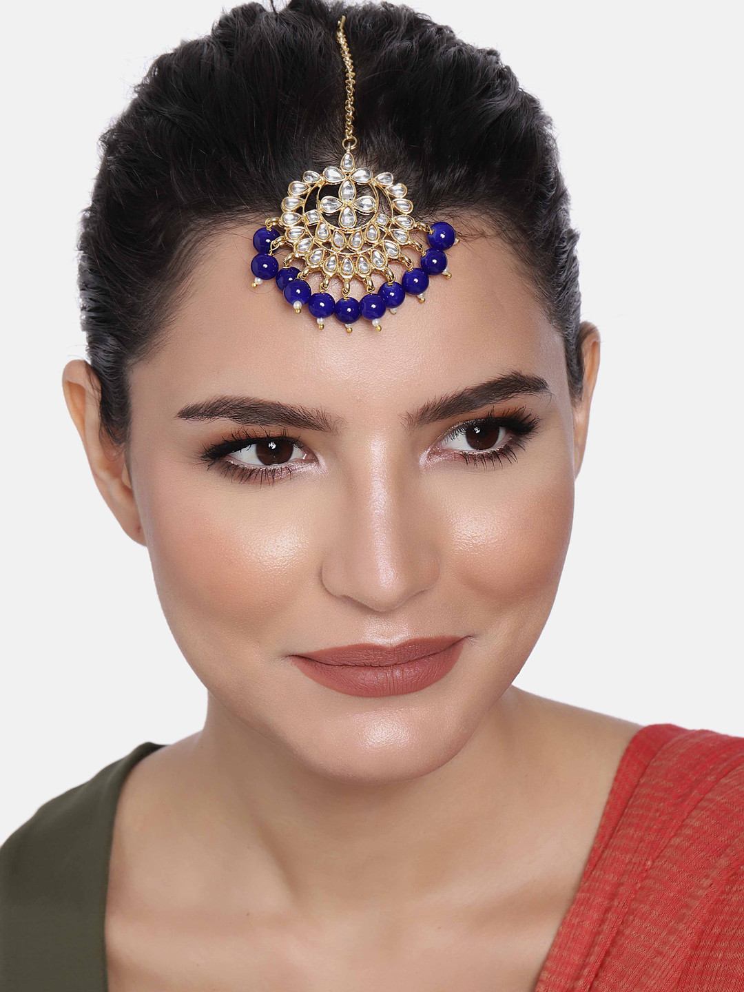 Peora Blue Gold Plated Kundan & Pearl Studded Maang Tikka