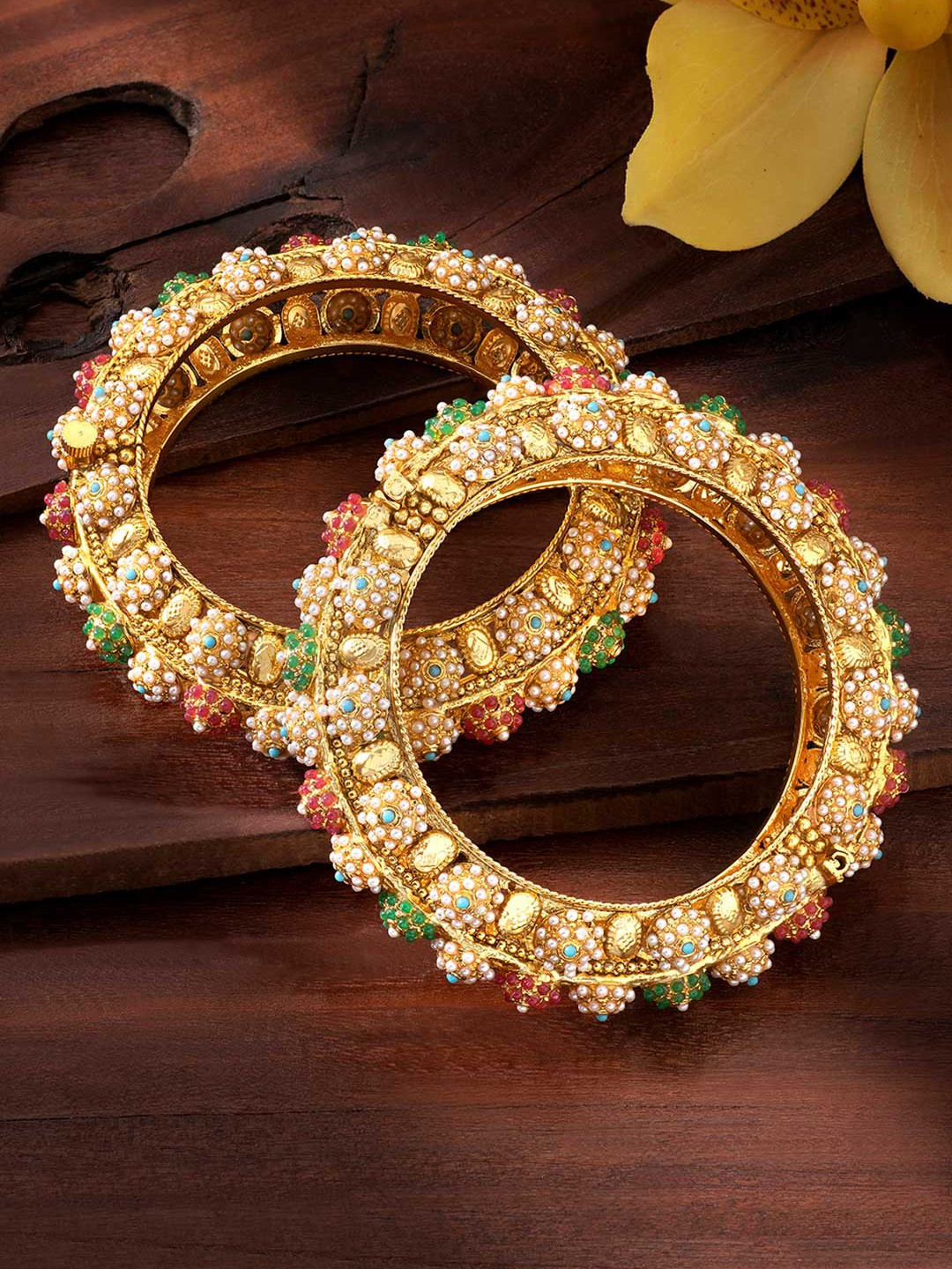 Peora Gold Plated Set of 2 Screw Openable Meenakari Bangles