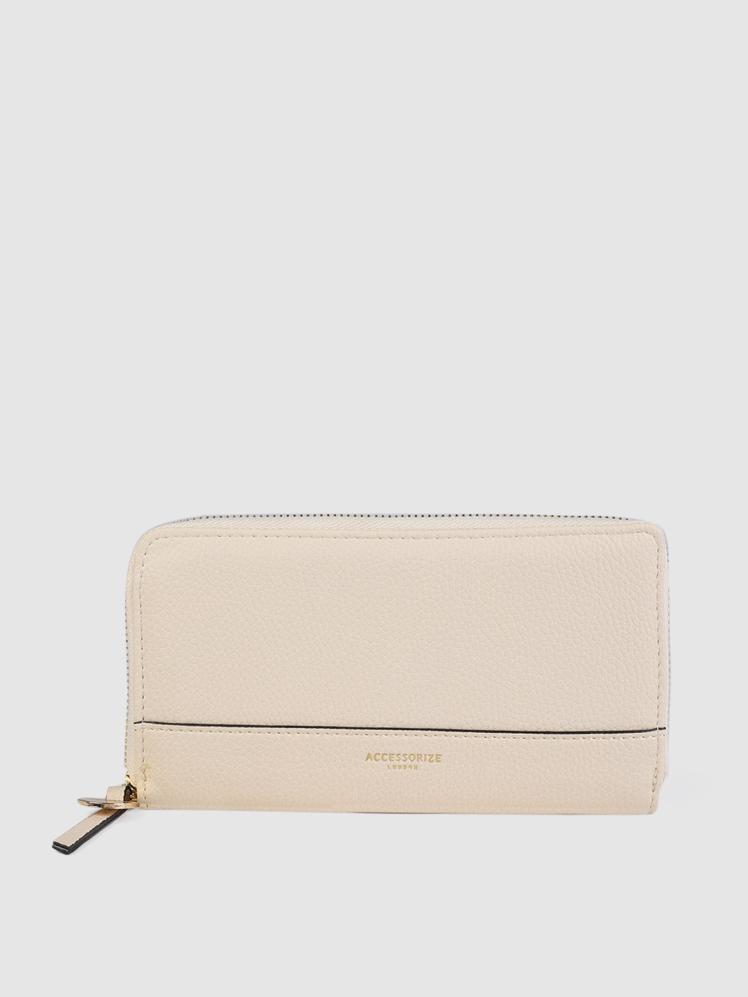 Accessorize Women Cream Textured Zip Around Wallet