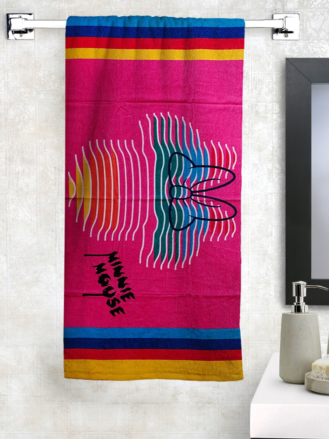 Disney Pink & Blue Minnie Printed 300 GSM Bath Towel