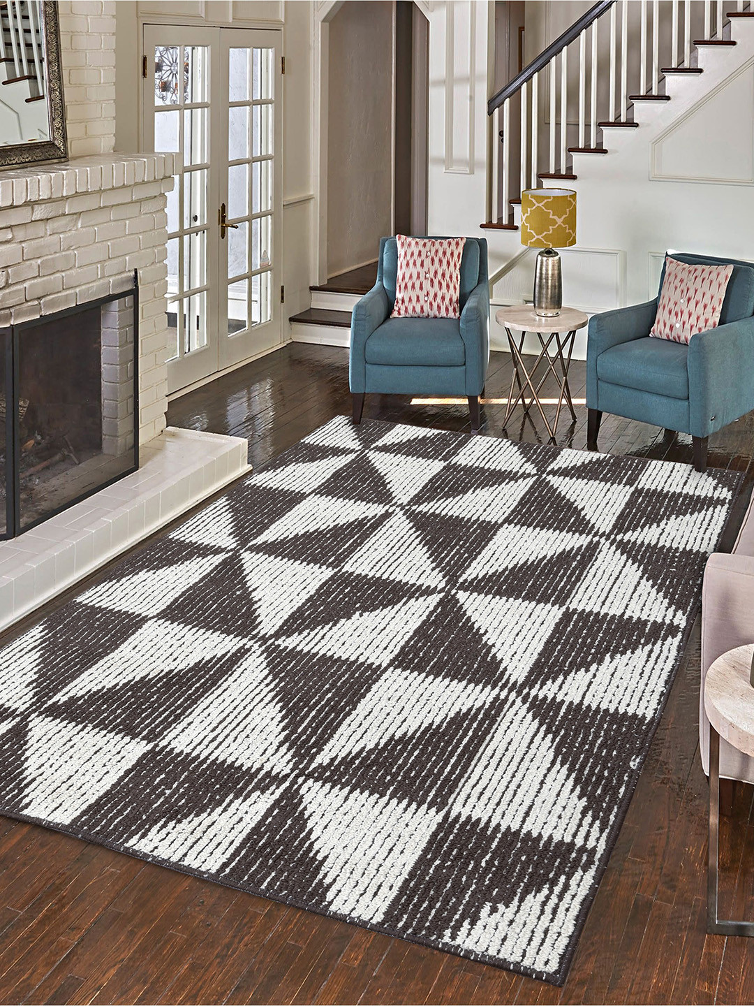 Saral Home Cream-Colour & Brown Geometric Anti-Skid Carpet