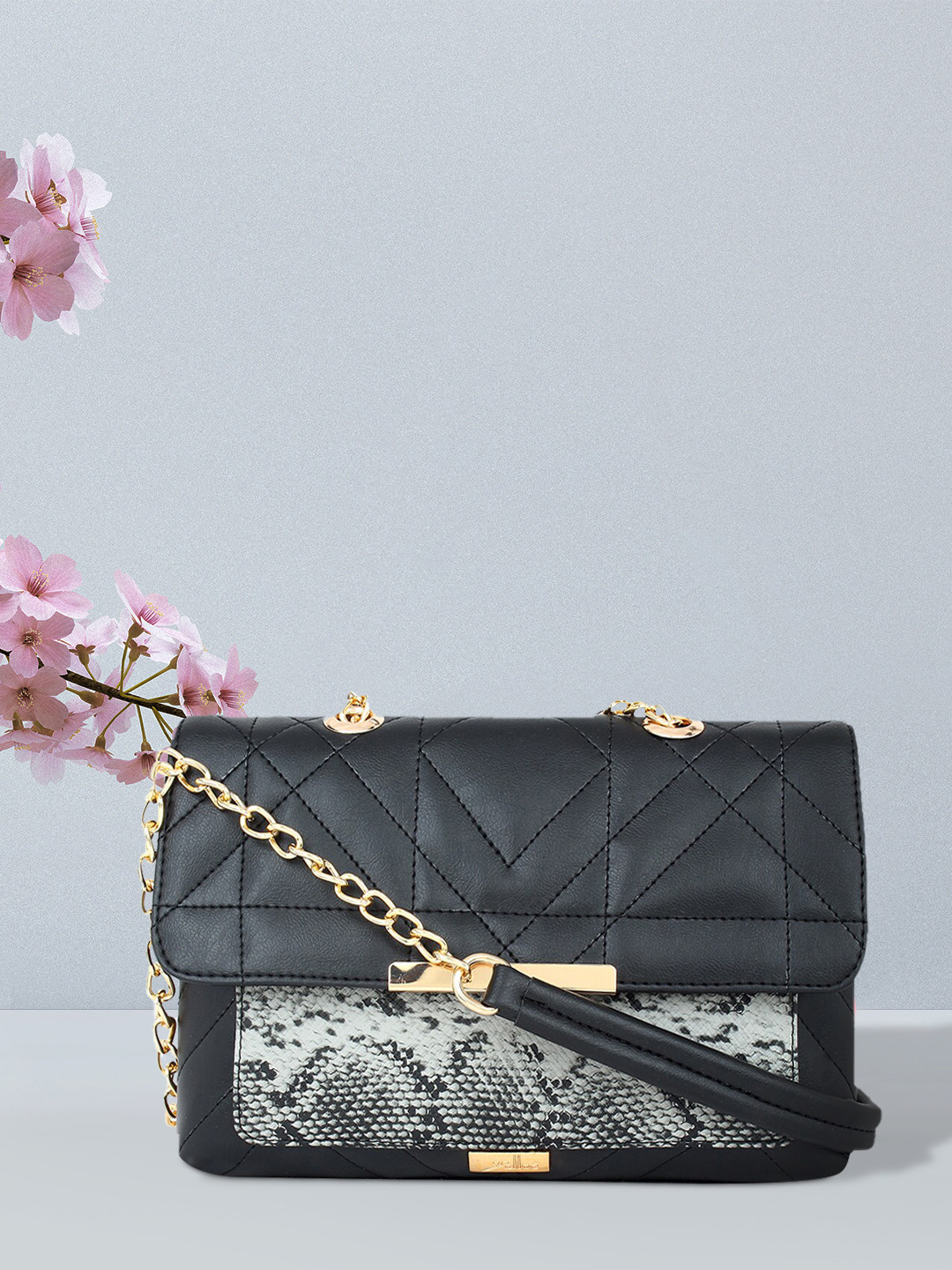 yelloe Black & Grey Animal Skin Textured Sling Bag