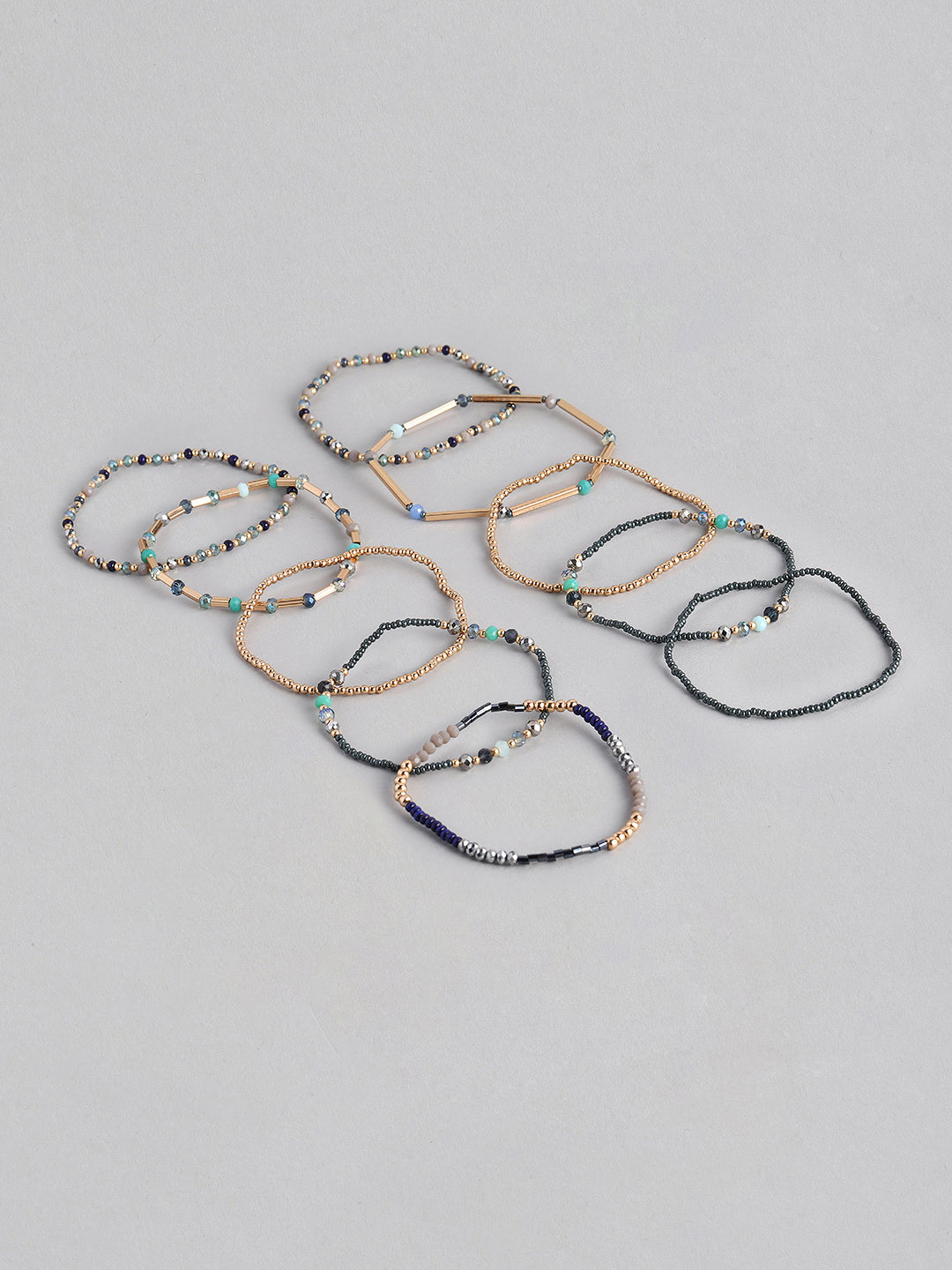 Accessorize London Women Set of 10 Blue Kerala Beaded Stretch Bracelet Pack