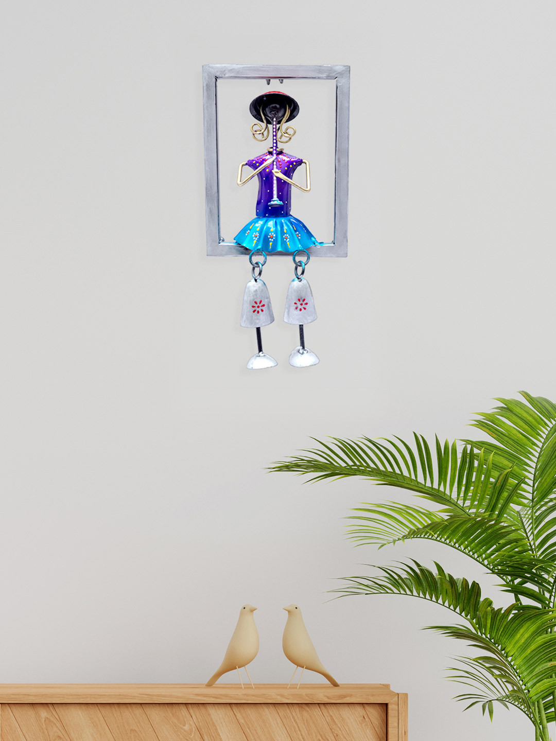 Golden Peacock Doll Playing Flute Figurine Metal Wall Mounted Hall Wall Hangings-10.6In