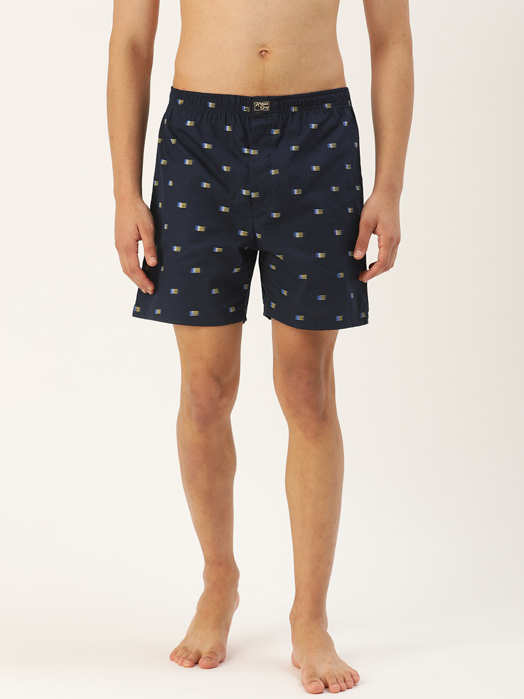 Urban Dog Men Navy Blue & Yellow Printed Boxer UDBX125_A